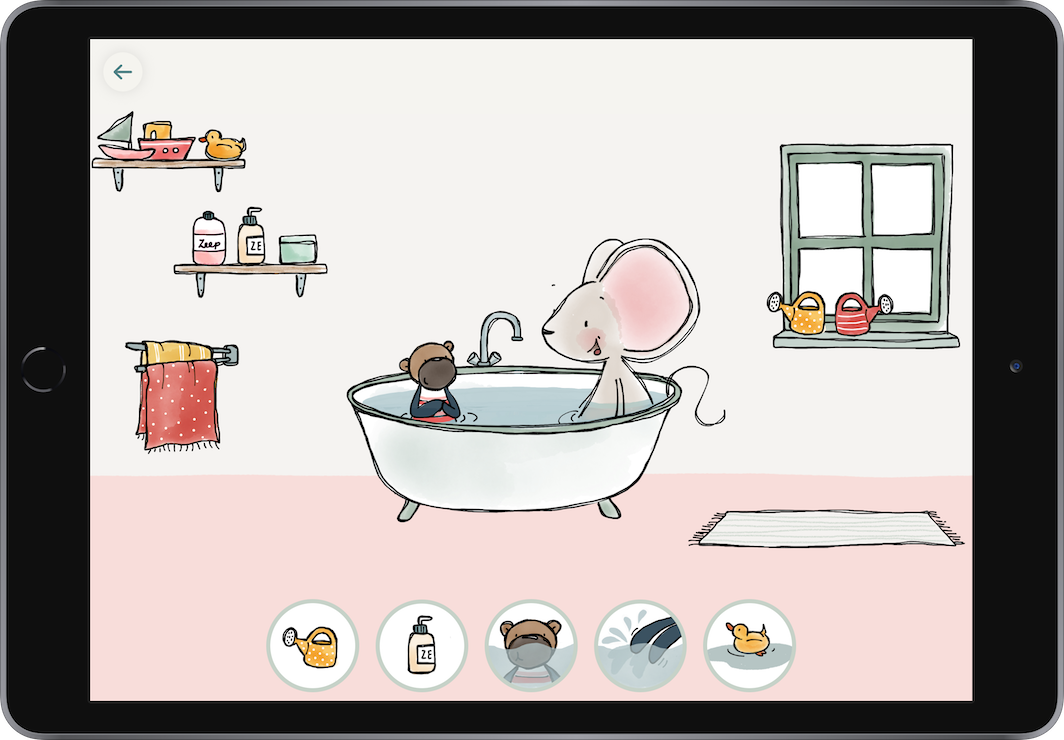 Thuis bij Muis on iPad – Spetterspat: splashing in the bath with Mouse