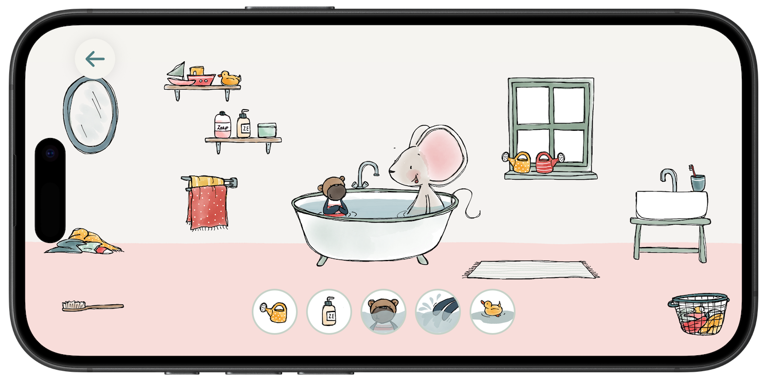 Thuis bij Muis on iPhone – Spetterspat: splashing in the bath with Mouse